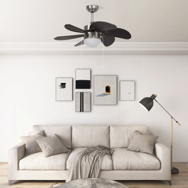 Ceiling fan with lighting, dark brown, 76cm