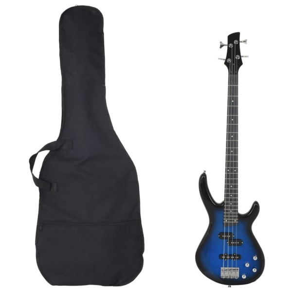 Electric bass guitar for beginners, blue / black, 4 / 4 46 "