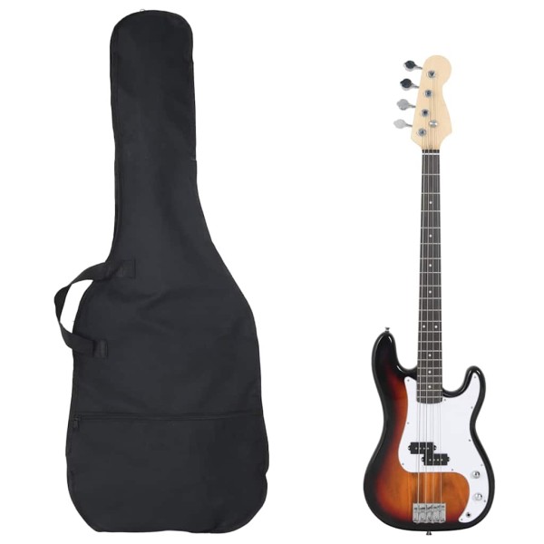 Electric bass guitar for beginners, brown / white, 4 / 4 46 "