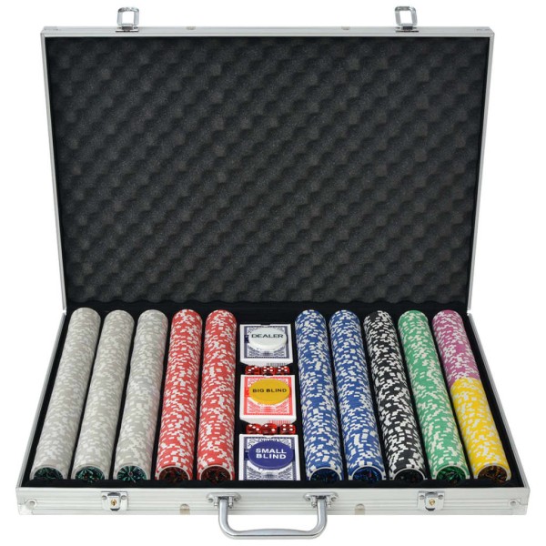 Poker set with 1000 chips with values, aluminum