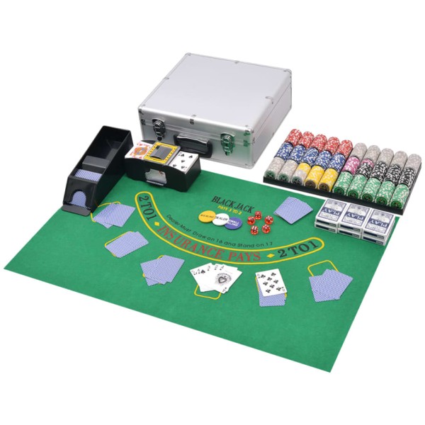 Poker / Blackjack set with 600 chips with values, aluminum