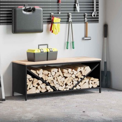 Firewood shelf with wooden...