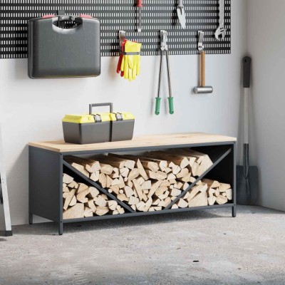 Firewood shelf with wooden...