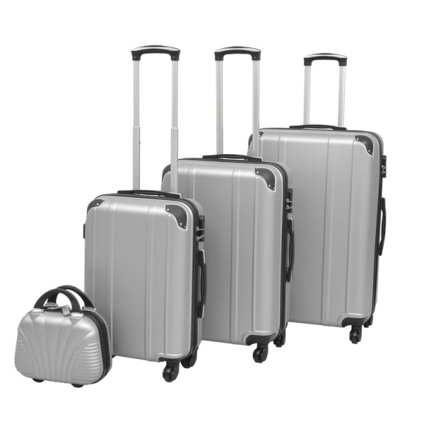 4 Solid suitcase with wheels set, silver color