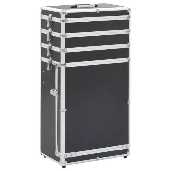 Cosmetic suitcase with wheels, black, aluminum