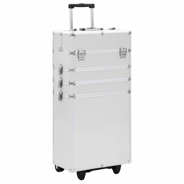 Cosmetic suitcase with wheels, silver color, aluminum