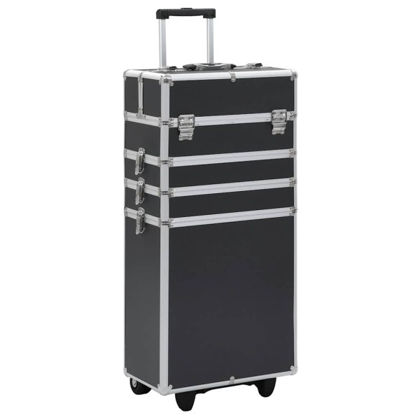 Cosmetic suitcase with wheels, black, aluminum