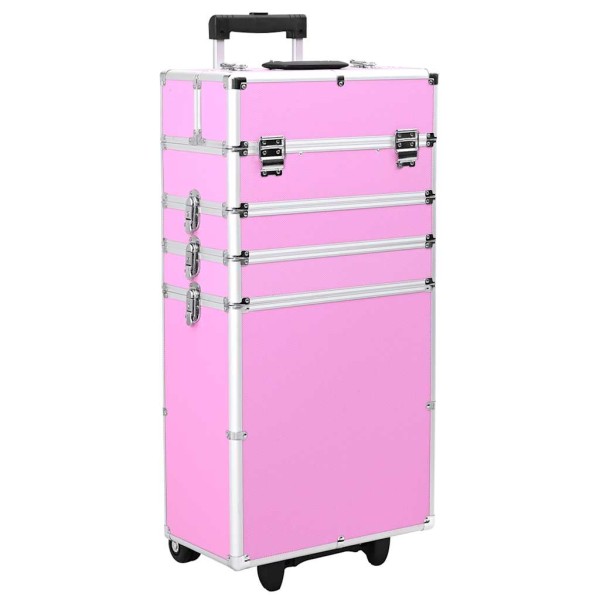 Cosmetic suitcase with wheels, pink, aluminum