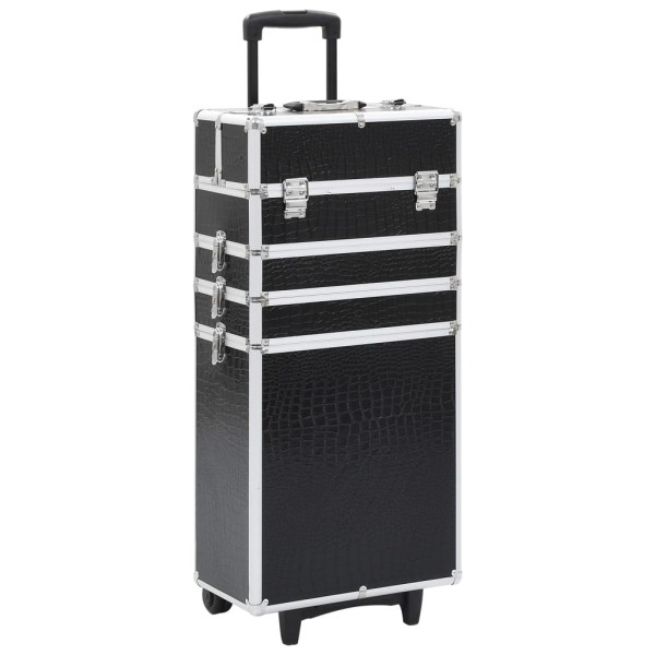 Cosmetic case, black, aluminum, with crocodile writing