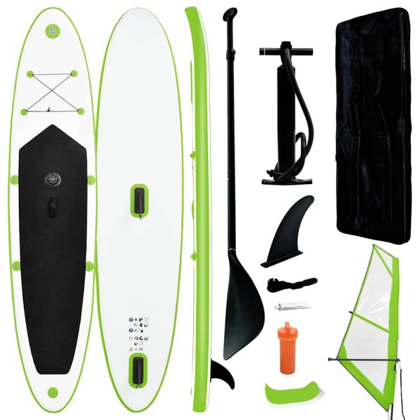 Inflatable paddle with sail set, green and white