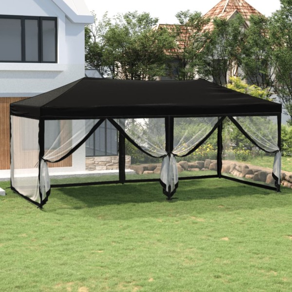 Tempered tent with side walls, black, 3x6m