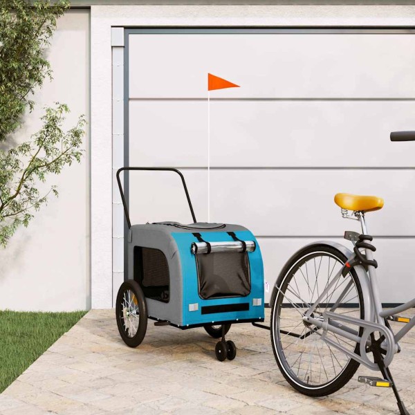Bike trailer for pets, blue / gray, fabric / iron