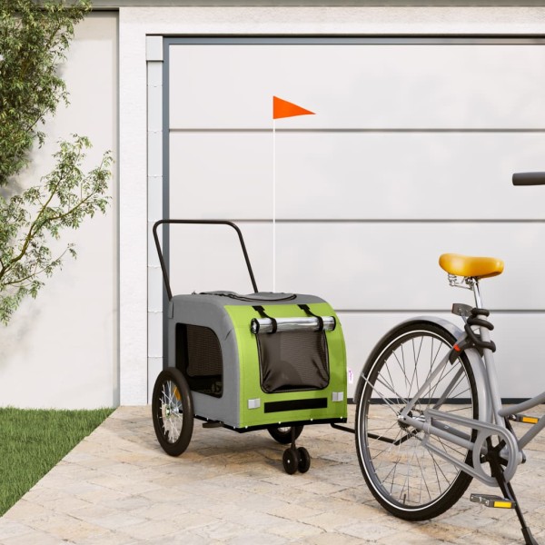 Bike trailer for pets, green / gray, fabric / iron