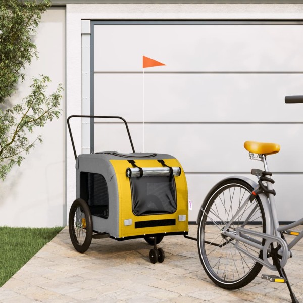 Bicycle trailer for pets, yellow / gray, fabric / iron