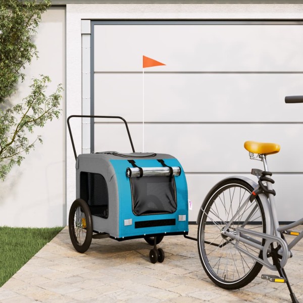 Bike trailer for pets, blue / gray, fabric / iron