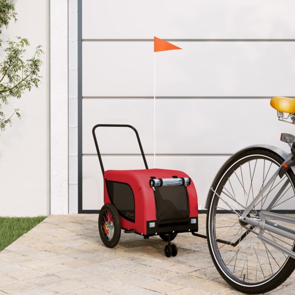 Bicycle trailer for pets, red / black, fabric / iron
