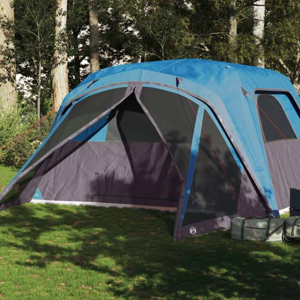 Camping tent with porch, blue, hexagon