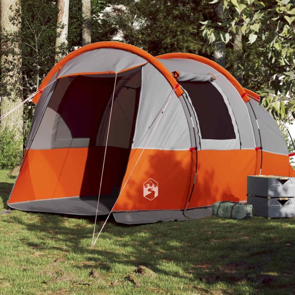 Camping tent, gray and orange, quadruple, tunnel