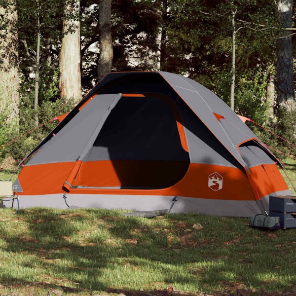 Family tent, gray and orange, hexagon, dome