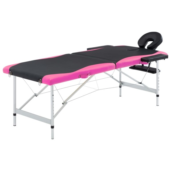 Folding massage table, black/pink, aluminum, 2 zones