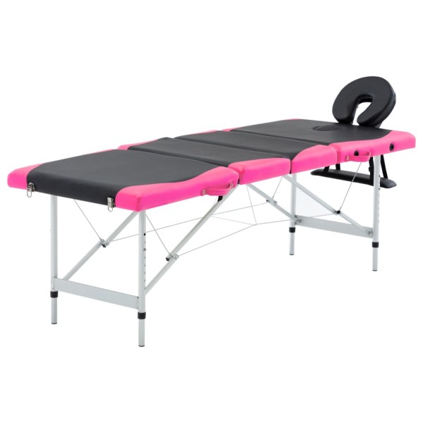 Folding massage table, black/pink, aluminum, 4 zones