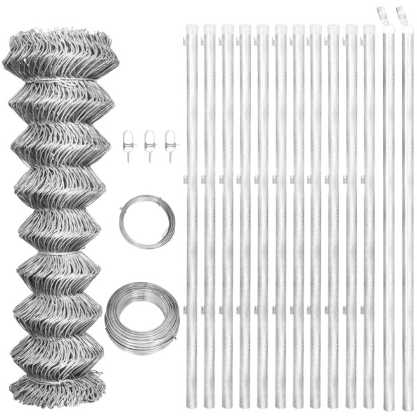 Mesh fence with posts, silver sp., 25x1.25m, zinc. steel