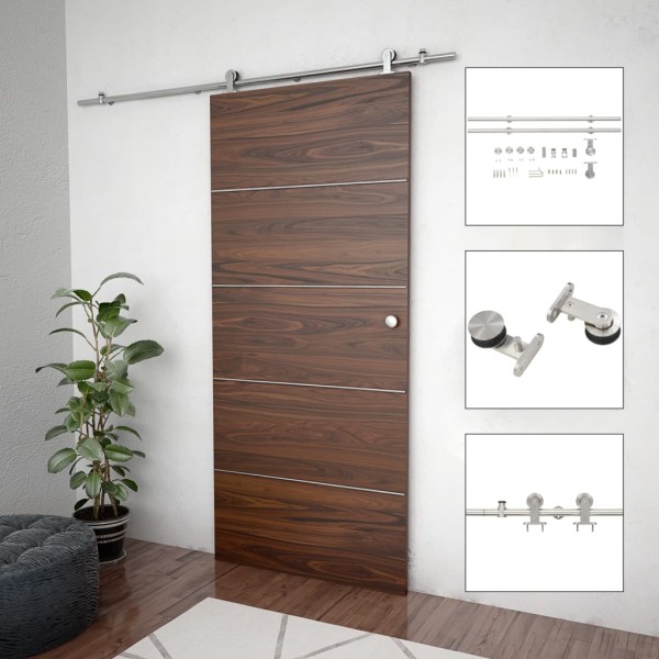 Sliding door hardware set, silver, 183cm, stainless. steel