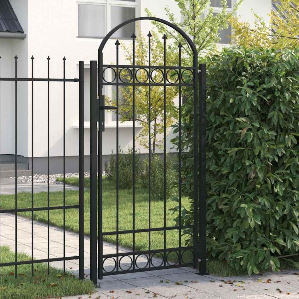 Fence gate ASSEN with arched top, steel, 89x200 cm, black