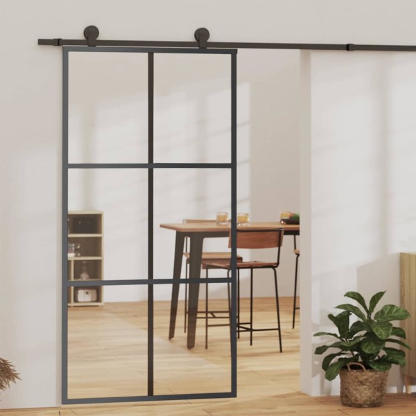 Stumdomos durys, juodos, 102x205cm, ESG stiklas ir aliuminis