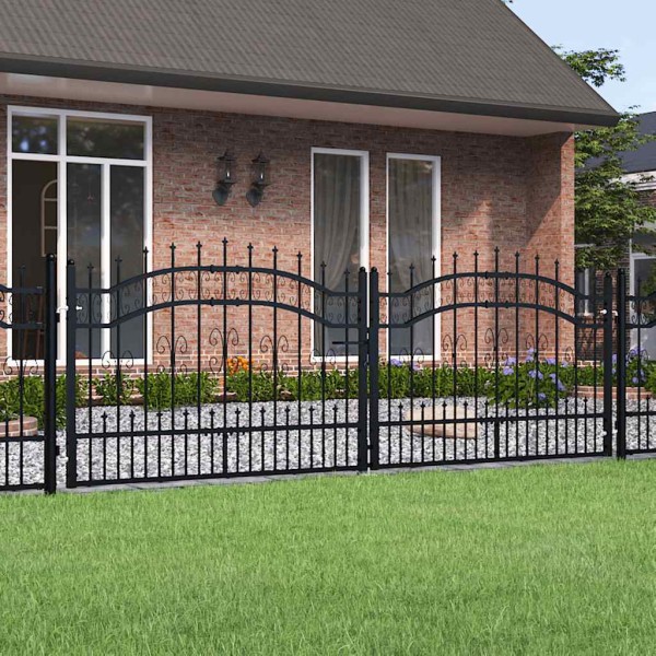 Fence gate KAMPEN with spear on top, black, 302x100cm, steel