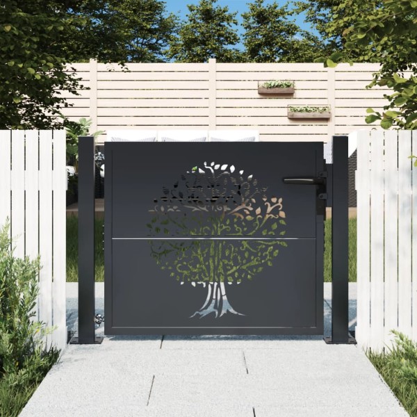 Garden gate, anthracite color, 100x75 cm, steel, wood pattern