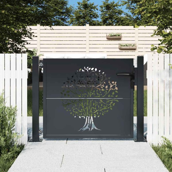 Garden gate, anthracite color, 100x100 cm, steel, wood pattern