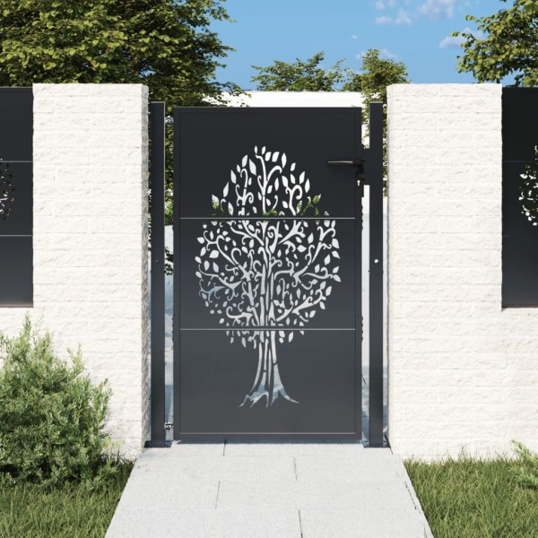 Garden gate, anthracite color, 100x125 cm, steel, wood pattern