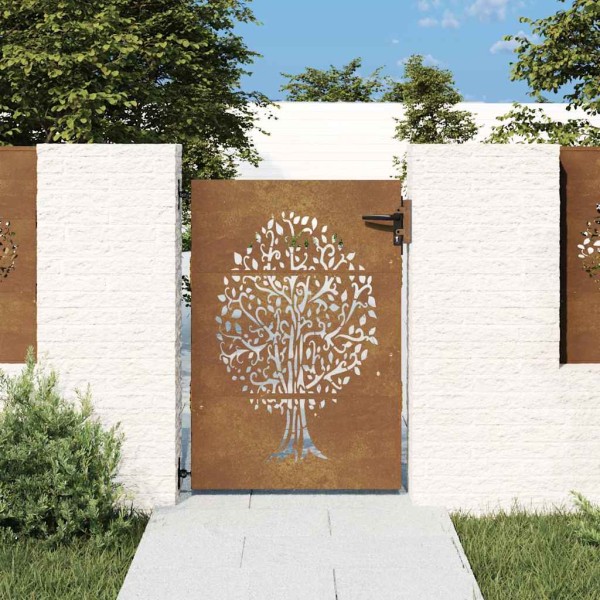 Garden gate, 85x150 cm, Corten steel, wood pattern