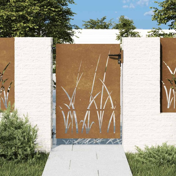 Garden gate, 85x125 cm, Corten steel, grass pattern