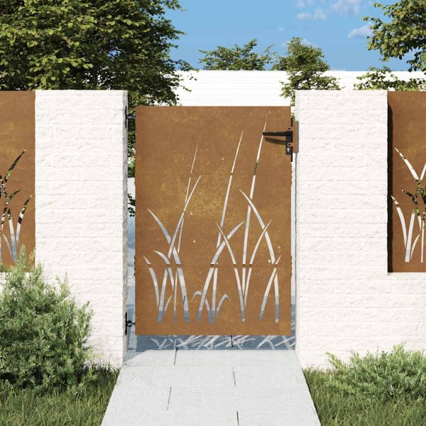 Garden gate, 85x150 cm, Corten steel, grass pattern