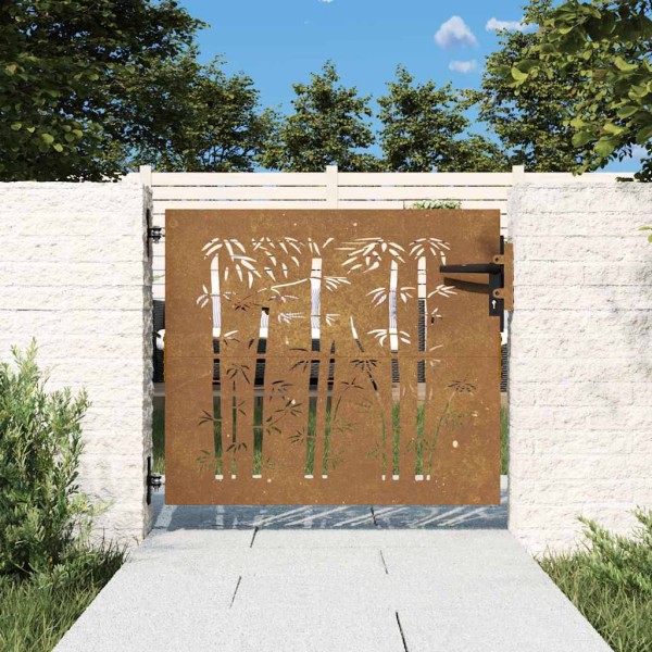 Garden gate, 85x100 cm, Corten steel, bamboo design