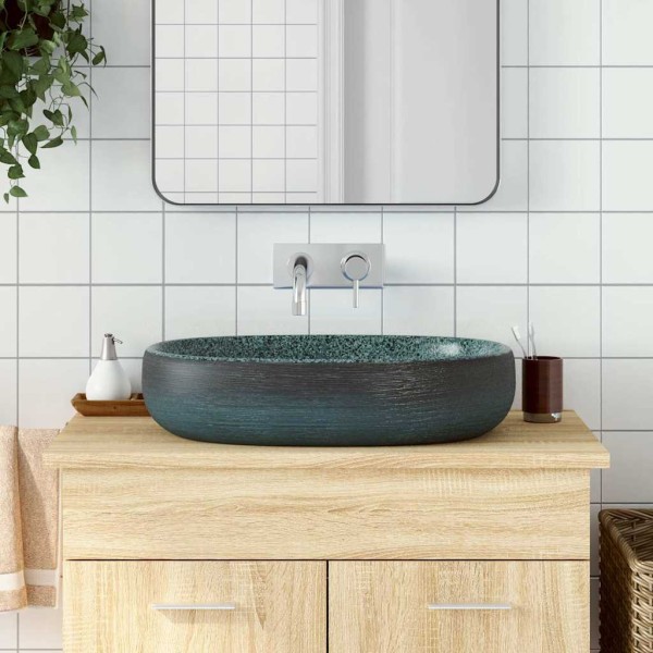Countertop washbasin, turquoise, 59x40x14cm, ceramic, oval