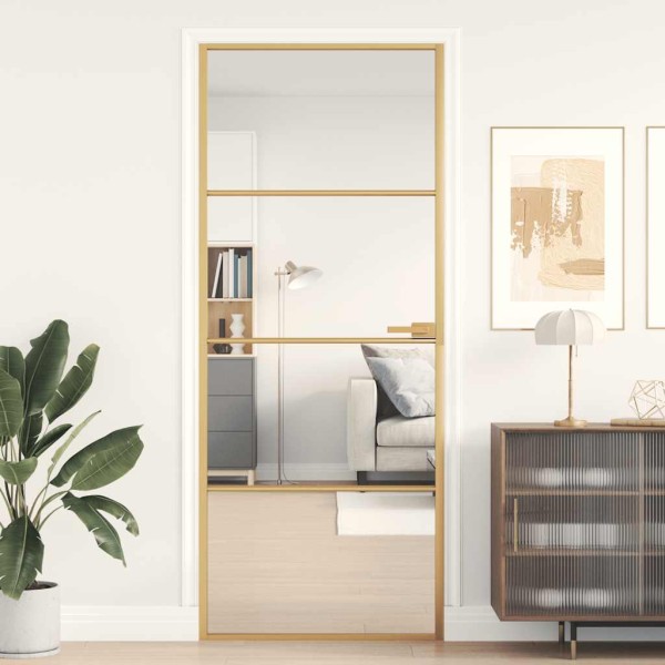 Internal door, golden, 83x201.5cm, tempered glass/aluminium