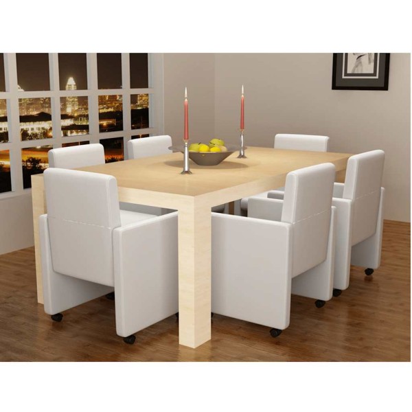 Dining room chairs, 6 pcs., white, artificial leather