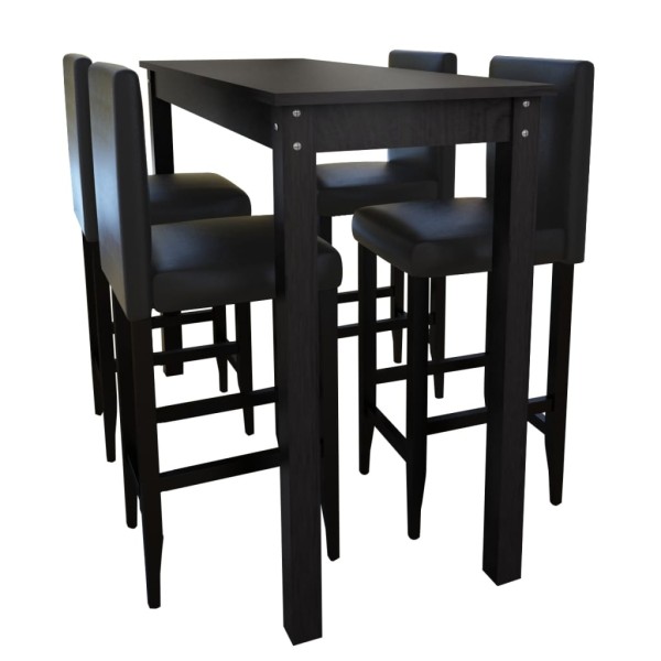 Bar table with 4 bar chairs, black