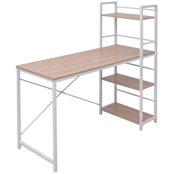 Desk with 4-tier bookshelf, oak color