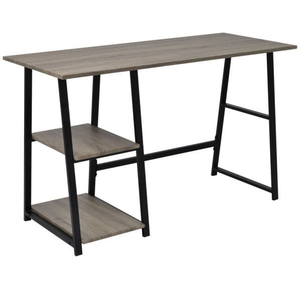 Desk with 2 shelves, gray and oak