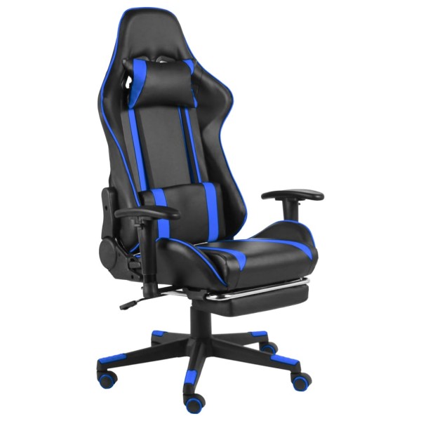 Swivel gaming chair with footrest, blue color, PVC