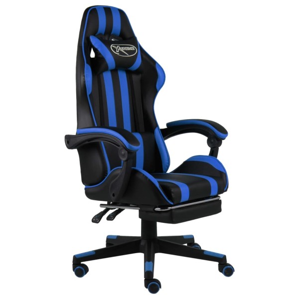 Gaming chair with footrest, black and blue, artificial leather