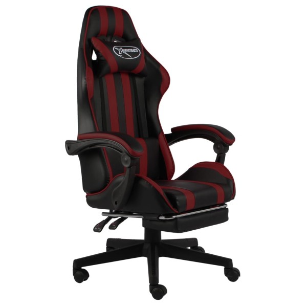 Gaming chair with footrest, black and wine red, artificial leather