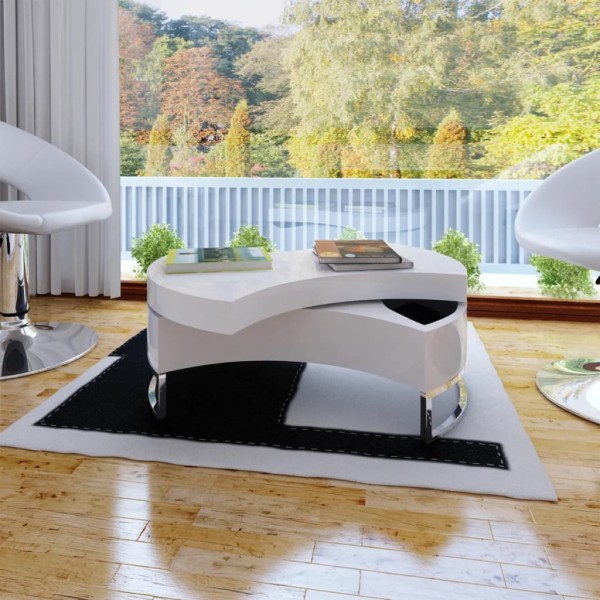 Coffee Table, Adjustable Shape, Extra Glossy, White
