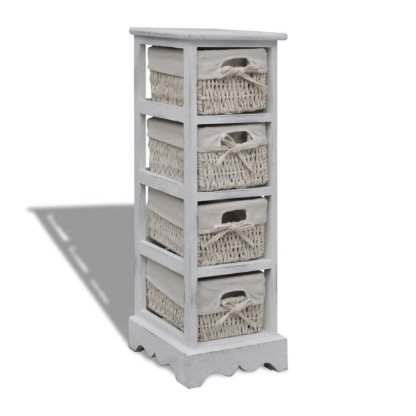 Wooden cabinet with 4 wicker baskets, white
