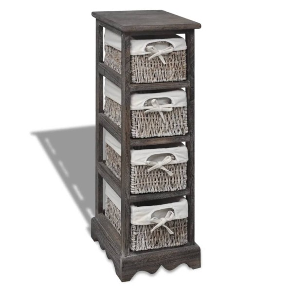 Wooden cabinet with 4 wicker baskets, brown