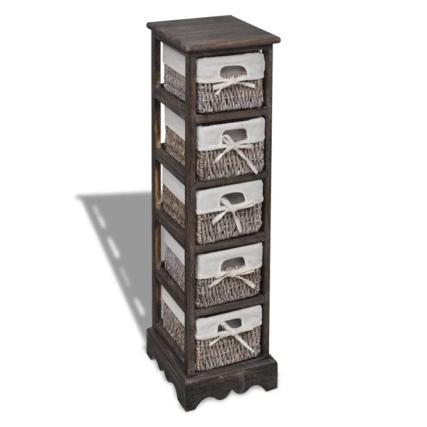 Wooden cabinet with 5 wicker baskets, brown